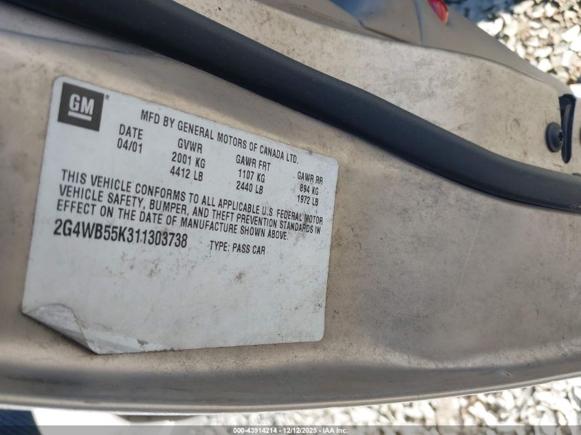 2001 Buick Regal Ls VIN: 2G4WB55K311303738 Lot: 43914214