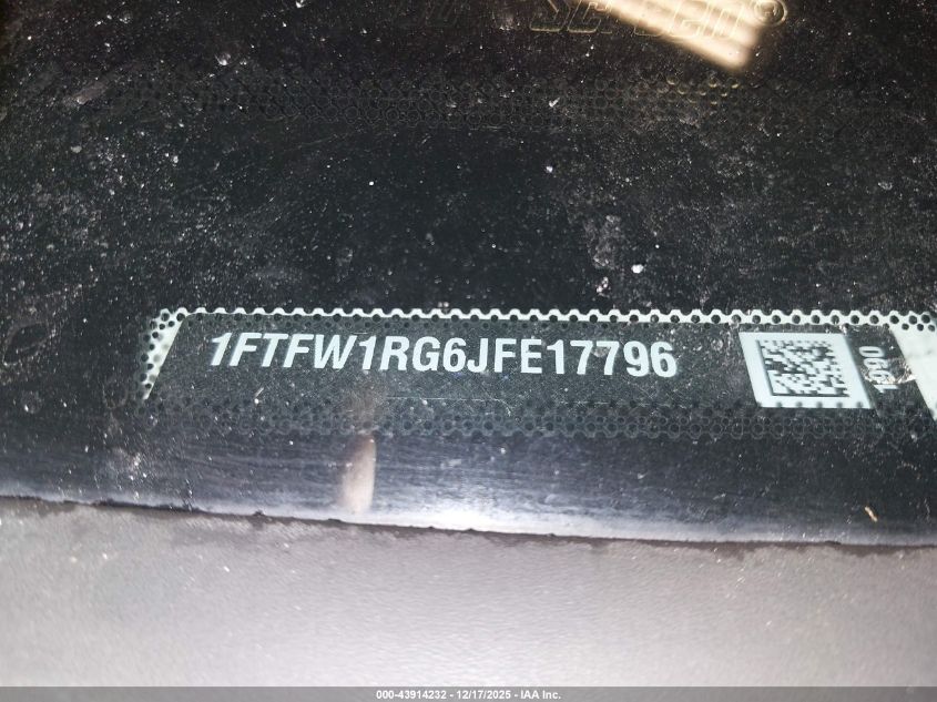 2018 Ford F-150 Raptor VIN: 1FTFW1RG6JFE17796 Lot: 43914232