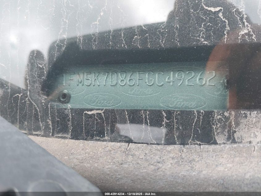 2015 Ford Explorer Xlt VIN: 1FM5K7D86FGC49262 Lot: 43914234