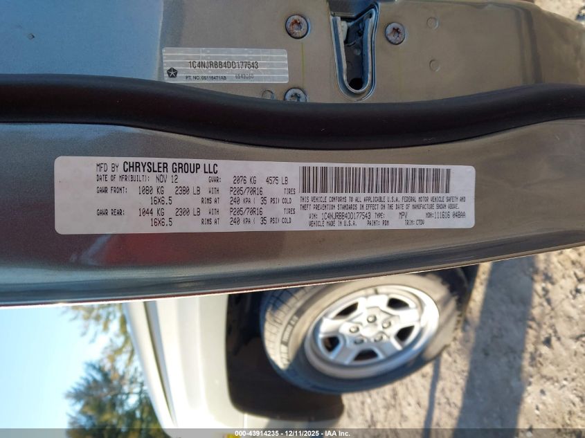 2013 Jeep Patriot Sport VIN: 1C4NJRBB4DD177543 Lot: 43914235