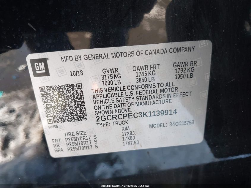 2019 Chevrolet Silverado 1500 Ld Lt VIN: 2GCRCPEC3K1139914 Lot: 43914289