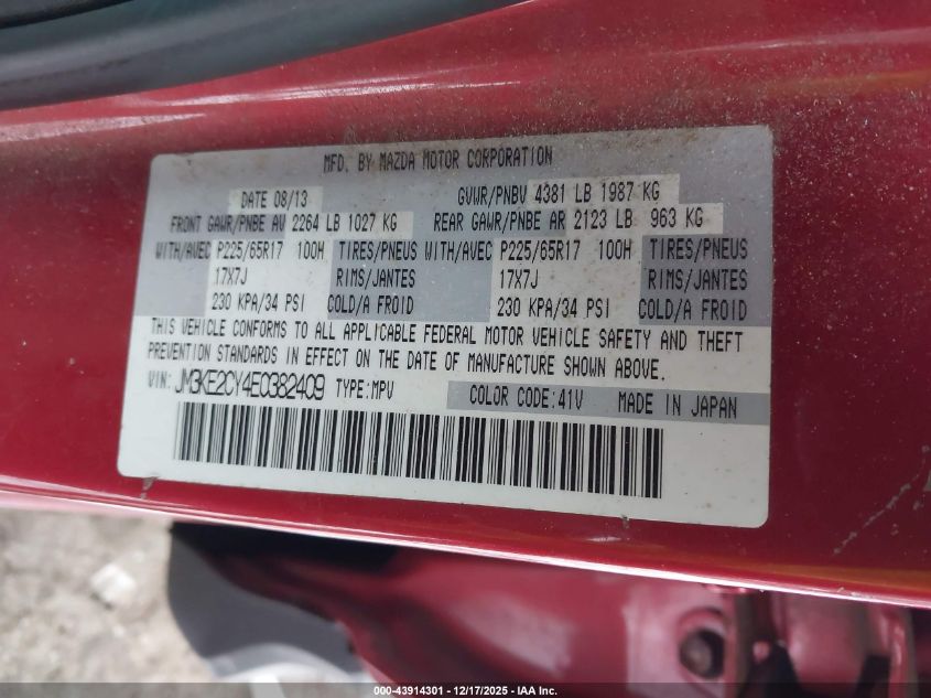 2014 Mazda Cx-5 Touring VIN: JM3KE2CY4E038240 Lot: 43914301