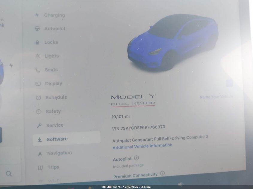 2023 Tesla Model Y Performance Dual Motor All-Wheel Drive VIN: 7SAYGDEF6PF766073 Lot: 43914375