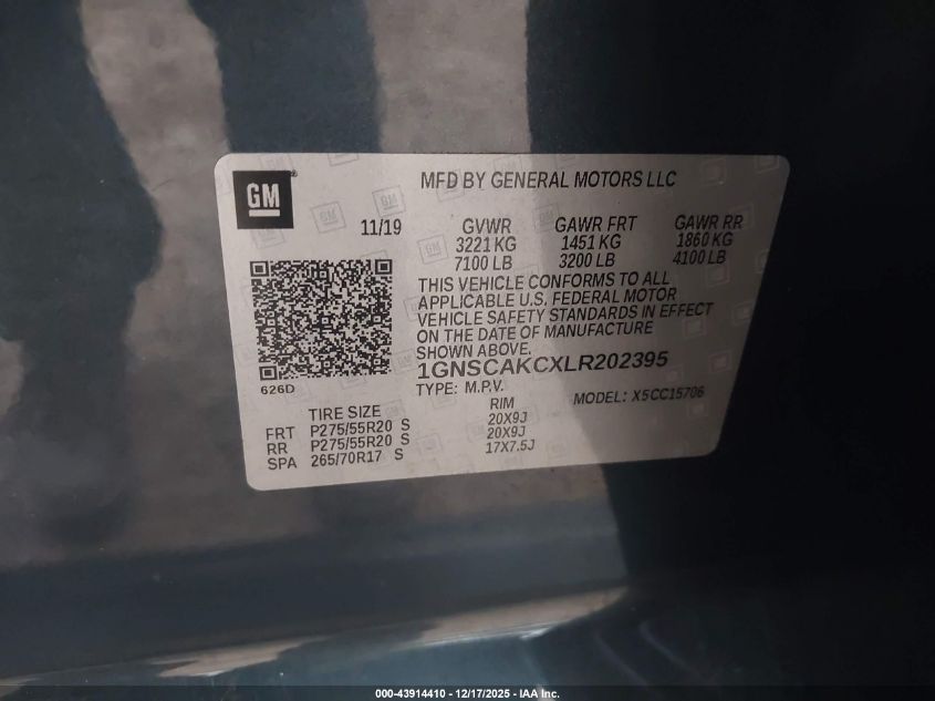 2020 Chevrolet Tahoe 2Wd Ls VIN: 1GNSCAKCXLR202395 Lot: 43914410