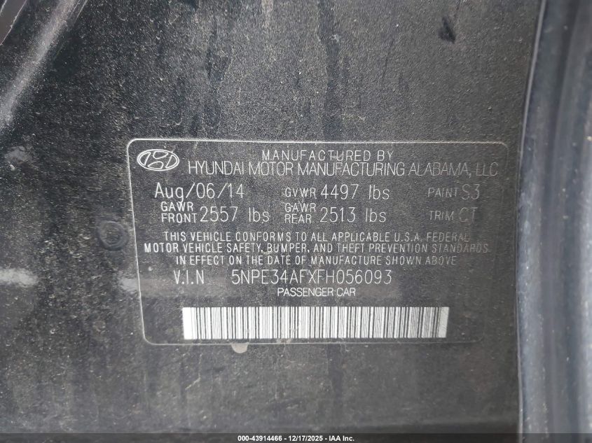 2015 Hyundai Sonata Sport VIN: 5NPE34AFXFH056093 Lot: 43914466