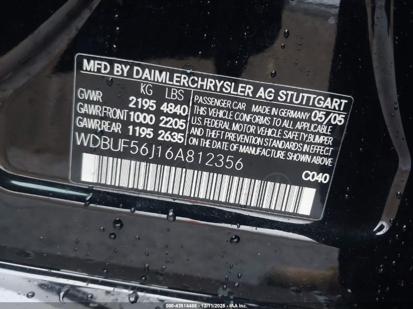 2006 Mercedes-Benz E 350 VIN: WDBUF56J16A812356 Lot: 43914488