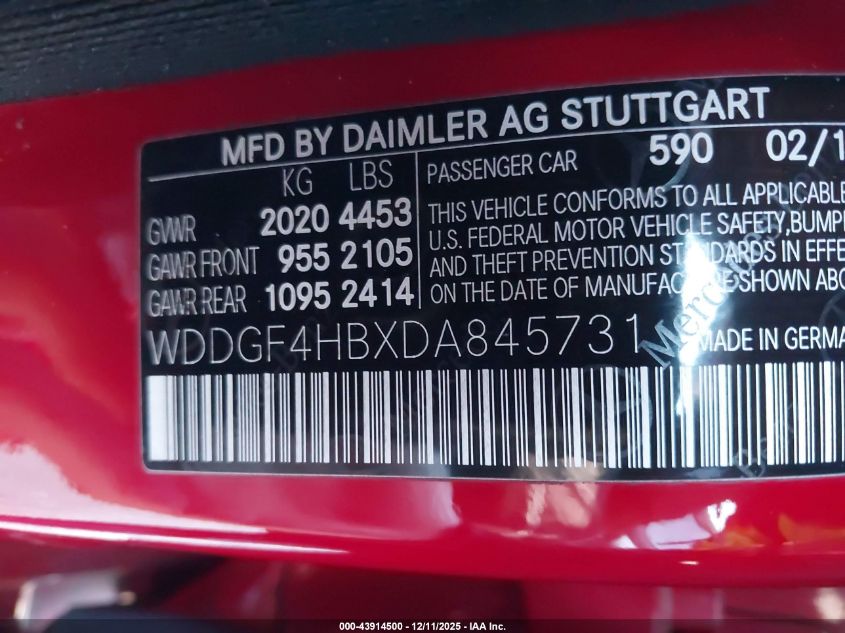 2013 Mercedes-Benz C 250 Sport VIN: WDDGF4HBXDA845731 Lot: 43914500