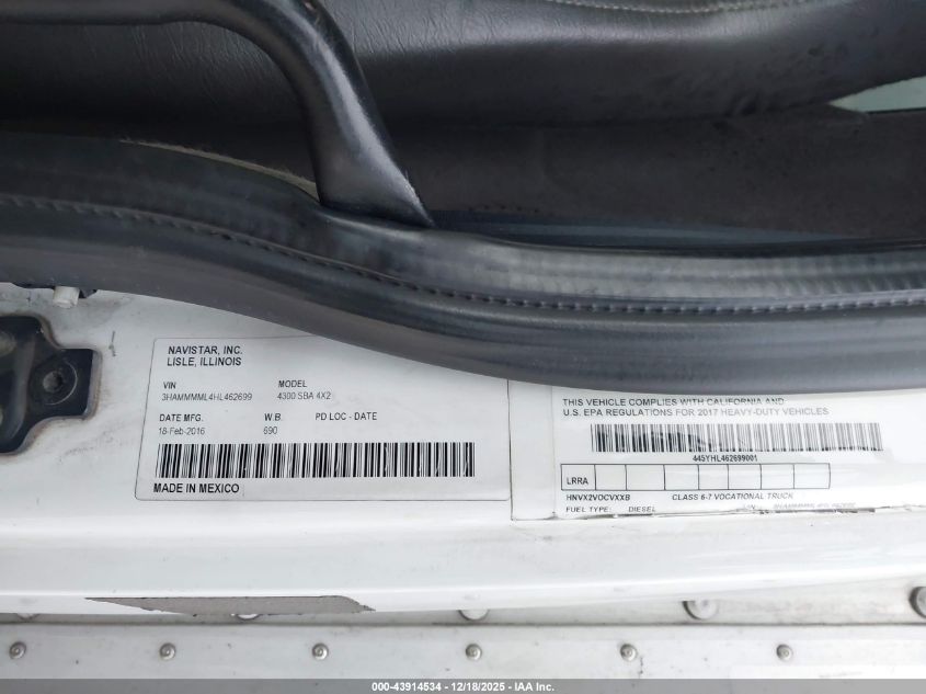 2017 International Durastar 4300 VIN: 3HAMMMML4HL462699 Lot: 43914534