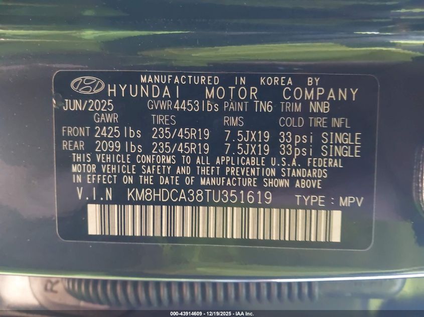 2026 Hyundai Kona Sel Premium VIN: KM8HDCA38TU351619 Lot: 43914609