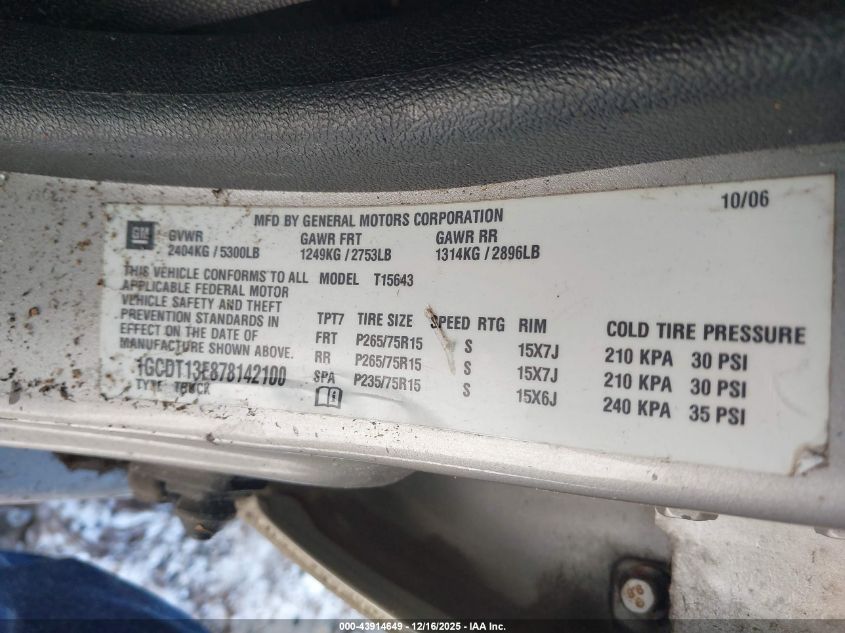 2007 Chevrolet Colorado Lt VIN: 1GCDT13E878142100 Lot: 43914649