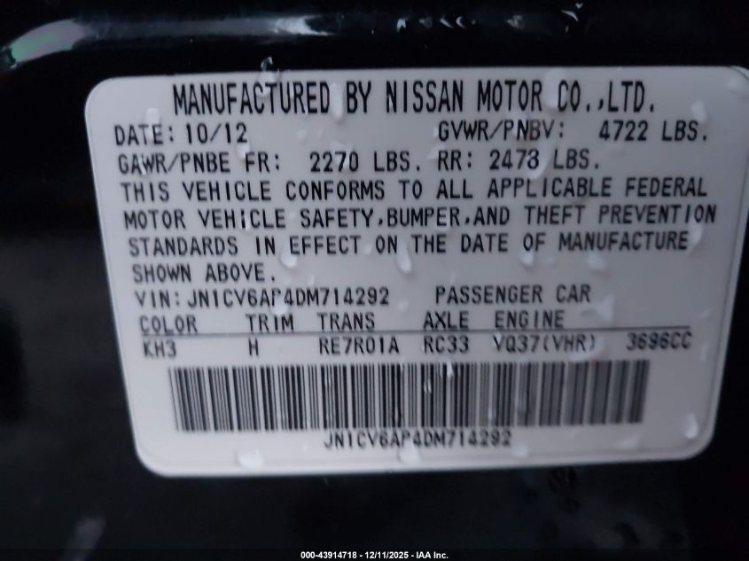 2013 Infiniti G37 Journey VIN: JN1CV6AP4DM714292 Lot: 43914718