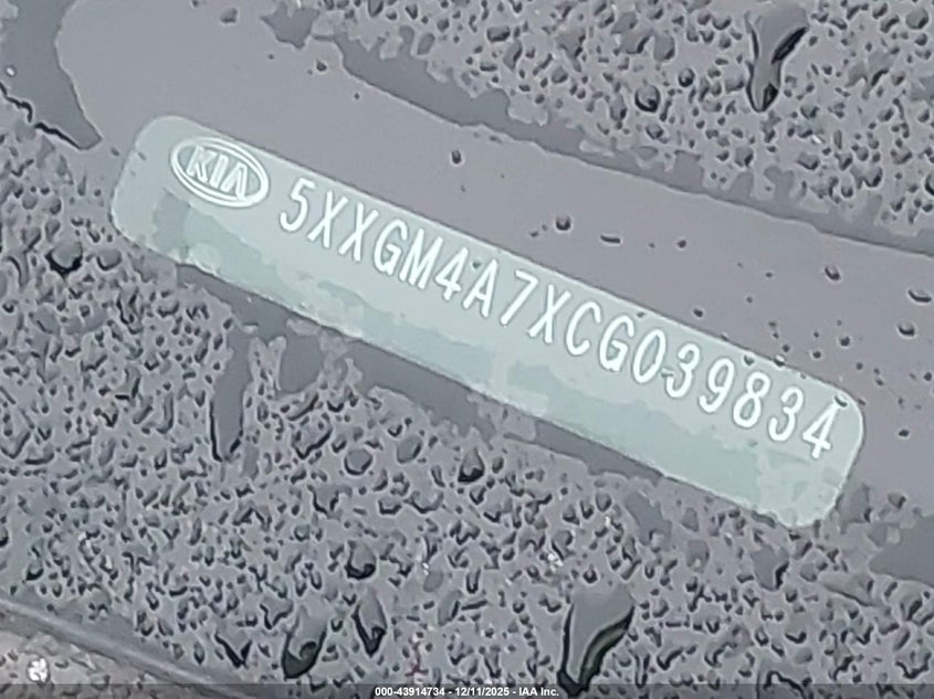 2012 Kia Optima Lx VIN: 5XXGM4A7XCG039834 Lot: 43914734