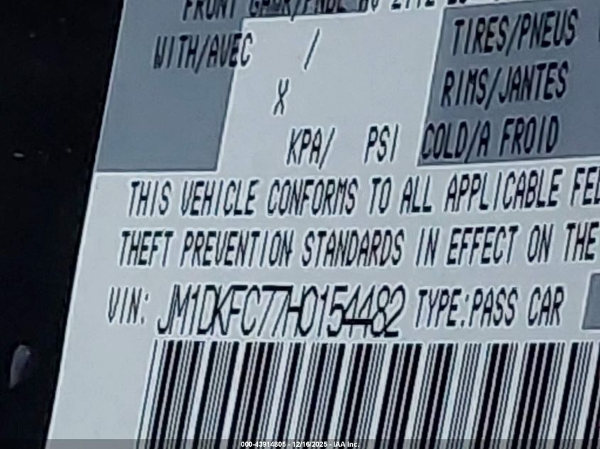 2017 Mazda Cx-3 Touring VIN: JM1DKFC77H0154482 Lot: 43914805