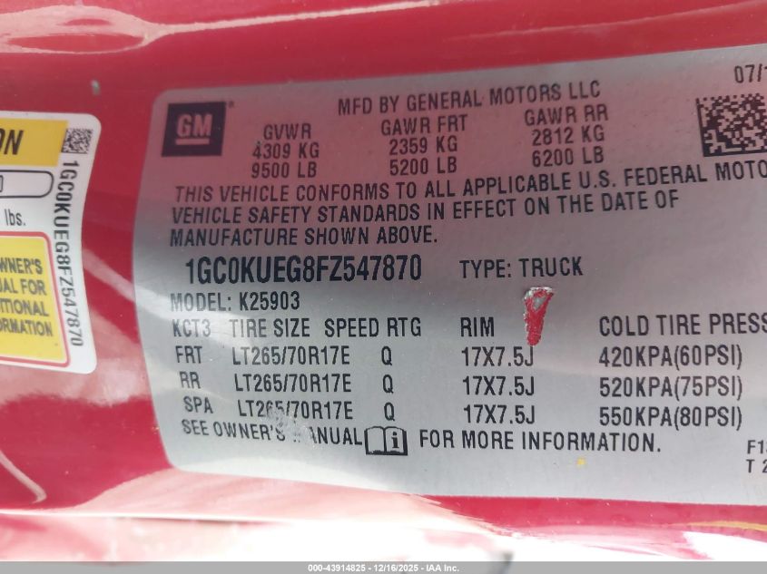2015 Chevrolet Silverado 2500Hd Wt VIN: 1GC0KUEG8FZ547870 Lot: 43914825