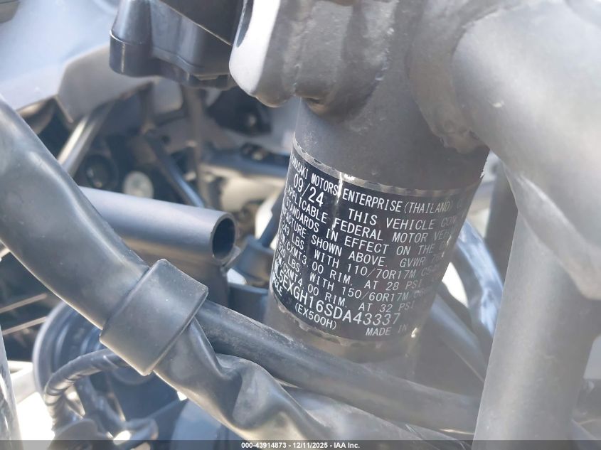 2025 Kawasaki Ex500 H VIN: ML5EXGH16SDA43337 Lot: 43914873