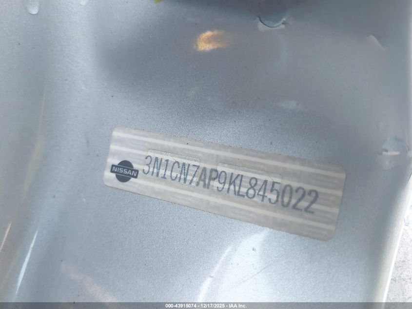 2019 Nissan Versa 1.6 Sv VIN: 3N1CN7AP9KL845022 Lot: 43915074