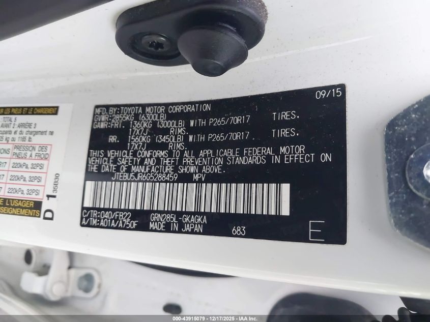 2016 Toyota 4Runner Sr5 VIN: JTEBU5JR6G5288459 Lot: 43915079