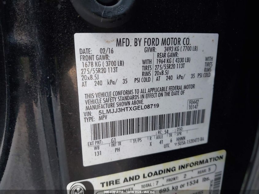 2016 Lincoln Navigator L Select VIN: 5LMJJ3HTXGEL08719 Lot: 43915118