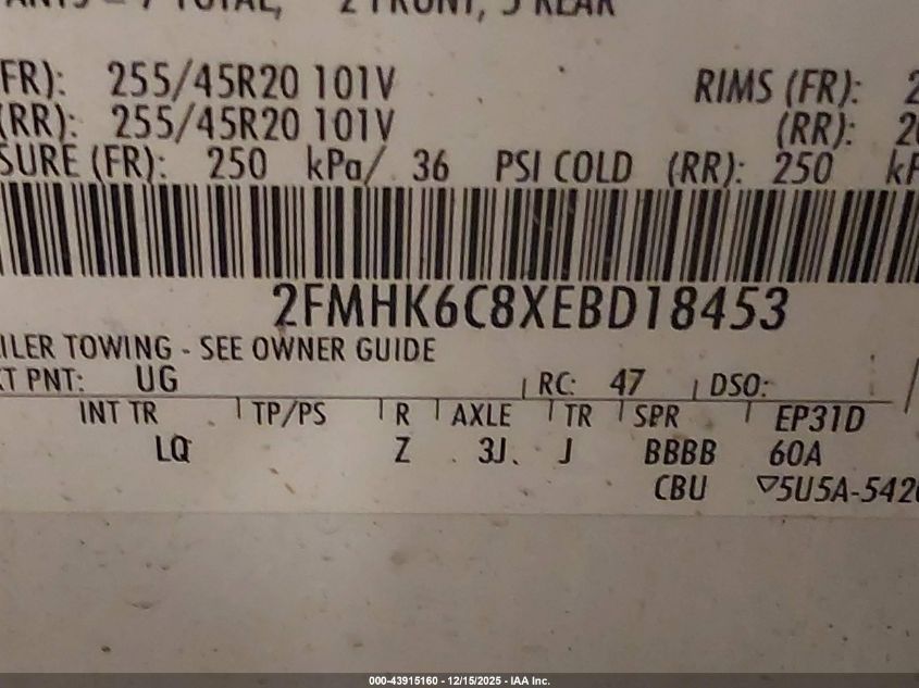 2014 Ford Flex Sel VIN: 2FMHK6C8XEBD18453 Lot: 43915160