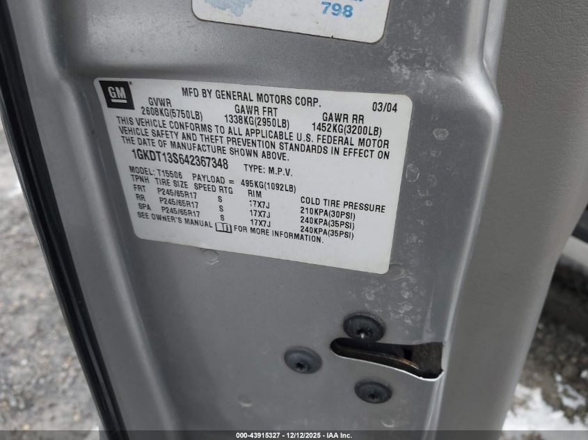 2004 GMC Envoy Sle VIN: 1GKDT13S642367348 Lot: 43915327