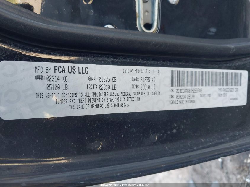 2018 Chrysler 300 Touring VIN: 2C3CCAAG0JH253746 Lot: 43915338