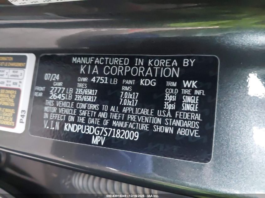 2025 Kia Sportage Hybrid Lx VIN: KNDPU3DG7S7182009 Lot: 43915349