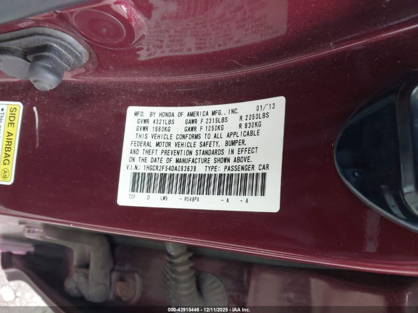 2013 Honda Accord Sport VIN: 1HGCR2F54DA093639 Lot: 43915446