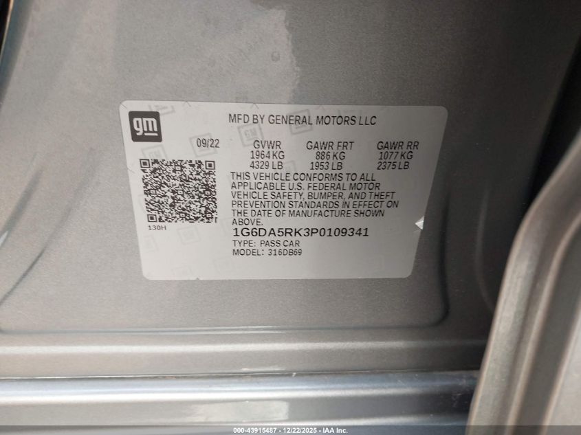 2023 Cadillac Ct4 Luxury VIN: 1G6DA5RK3P0109341 Lot: 43915487