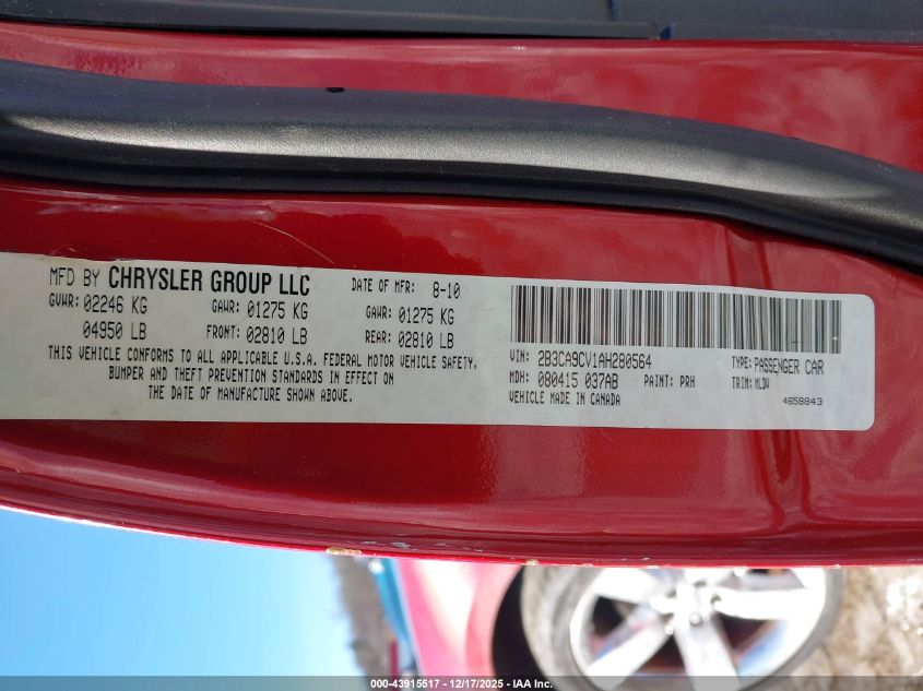 2010 Dodge Charger Rallye VIN: 2B3CA9CV1AH280564 Lot: 43915517