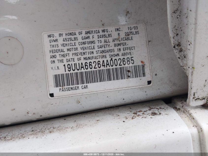 2004 Acura Tl VIN: 19UUA66264A002685 Lot: 43915573