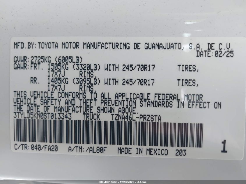 2025 Toyota Tacoma - 3TYLD5KN0ST013343