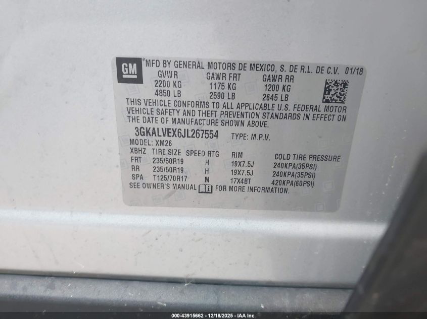 2018 GMC Terrain Slt VIN: 3GKALVEX6JL267554 Lot: 43915662