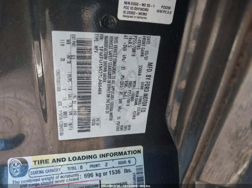 2007 Ford Expedition Limited VIN: 1FMFU19527LA65469 Lot: 43915730