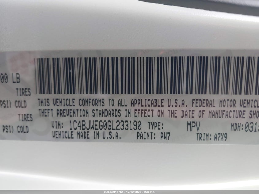1C4BJWEG0GL233190 2016 JEEP WRANGLER photo no. 9