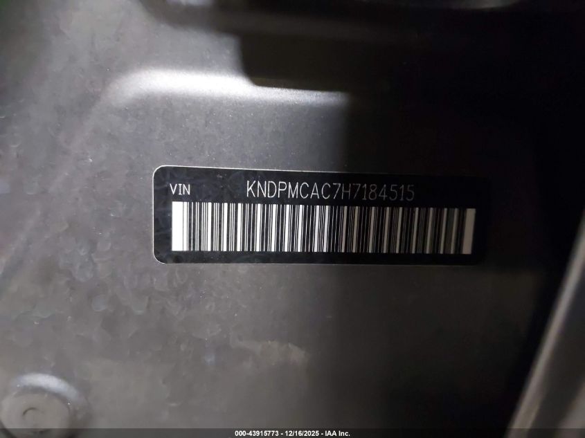 2017 Kia Sportage Lx VIN: KNDPMCAC7H7184515 Lot: 43915773