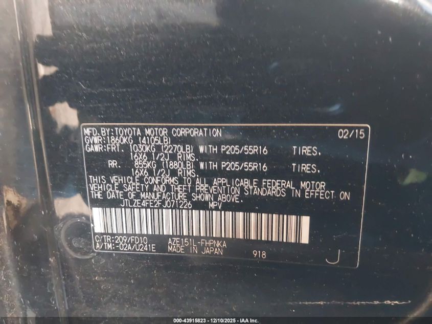 2015 Scion Xb VIN: JTLZE4FE2FJ071226 Lot: 43915823