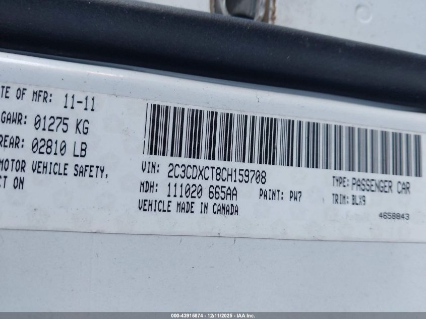 2012 Dodge Charger R/T VIN: 2C3CDXCT8CH159708 Lot: 43915874