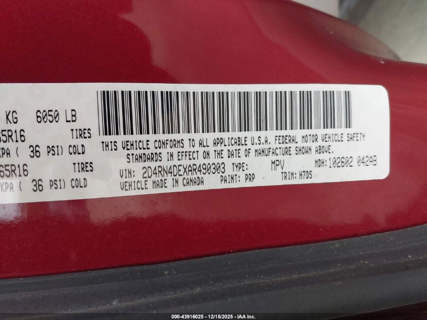 2010 Dodge Grand Caravan Se VIN: 2D4RN4DEXAR490303 Lot: 43916025