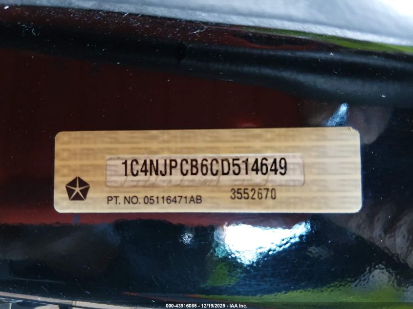 2012 Jeep Patriot Limited VIN: 1C4NJPCB6CD514649 Lot: 43916086