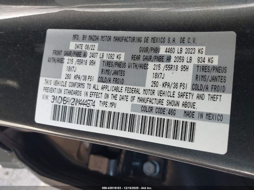 2022 Mazda Cx-30 2.5 Turbo VIN: 3MVDMBAY2NM444974 Lot: 43916183