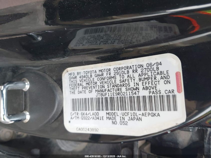 1994 Lexus Ls 400 VIN: JT8UF11E9R0211547 Lot: 43916185