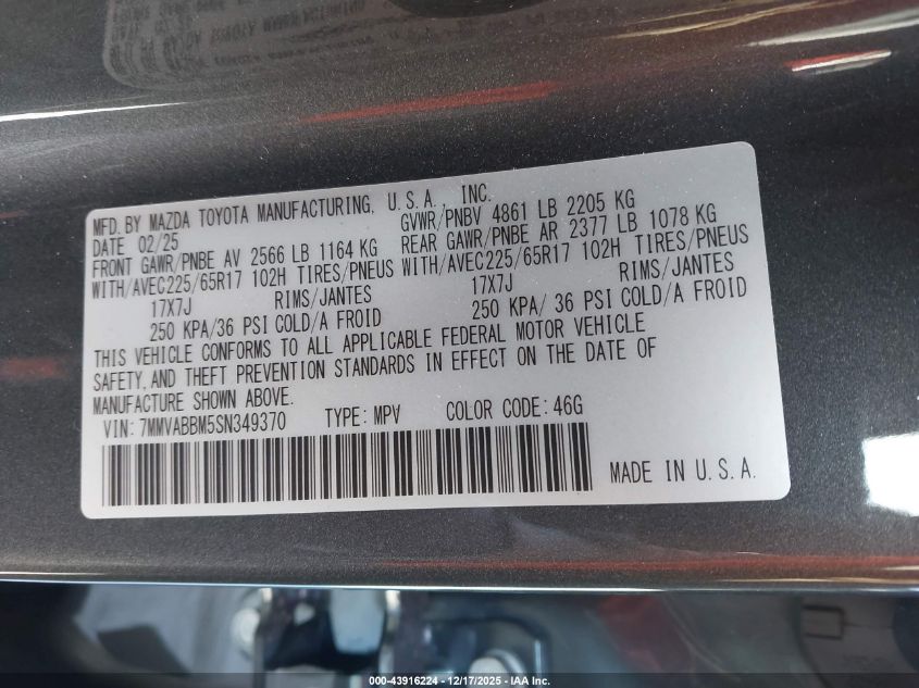 2025 Mazda Cx-50 2.5 S Preferred Package VIN: 7MMVABBM5SN349370 Lot: 43916224