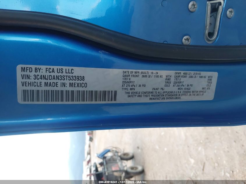 2025 Jeep Compass Sport 4X4 VIN: 3C4NJDAN3ST533938 Lot: 43916241