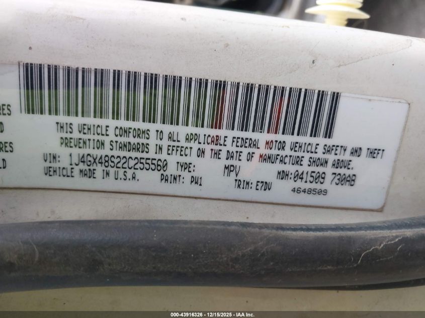 2002 Jeep Grand Cherokee Laredo VIN: 1J4GX48S22C255560 Lot: 43916326
