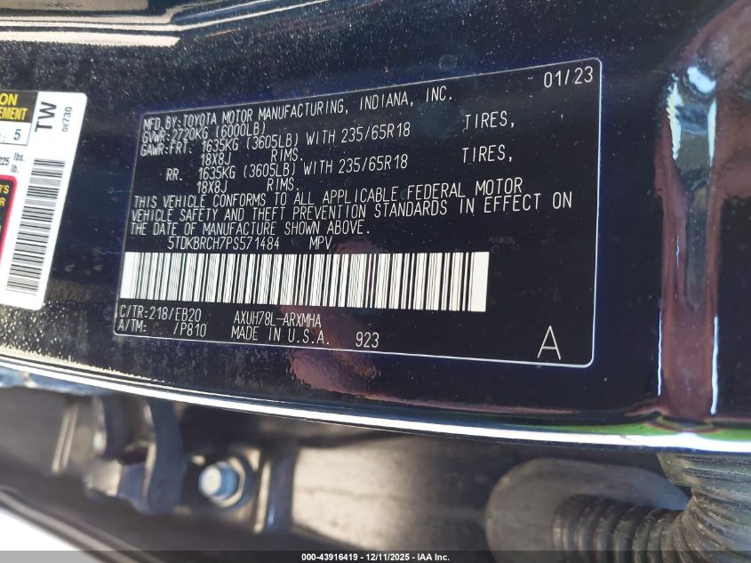 2023 Toyota Highlander Hybrid - 5TDKBRCH7PS571484