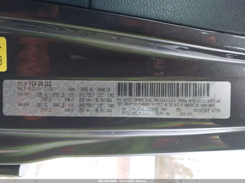 2018 Jeep Wrangler Unlimited Sport 4X4 VIN: 1C4HJXDN6JW329458 Lot: 43916459