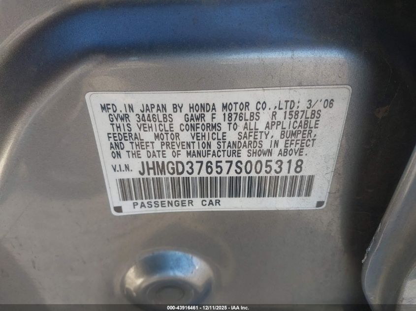 2007 Honda Fit Sport VIN: JHMGD37657S005318 Lot: 43916461