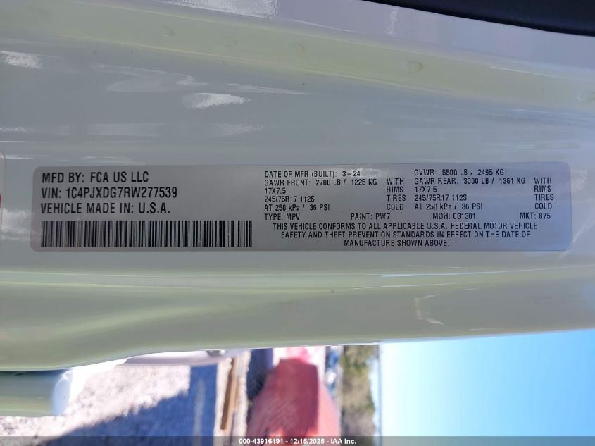 2024 Jeep Wrangler 4-Door Sport S 4X4 VIN: 1C4PJXDG7RW277539 Lot: 43916491