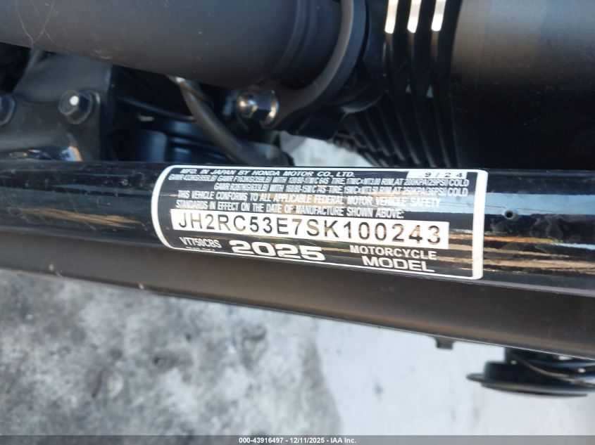 2025 Honda Vt750 C2B VIN: JH2RC53E7SK100243 Lot: 43916497