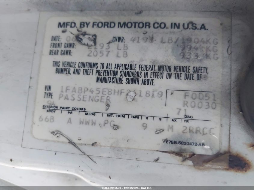 1987 Ford Mustang Gt VIN: 1FABP45E8HF241819 Lot: 43916509